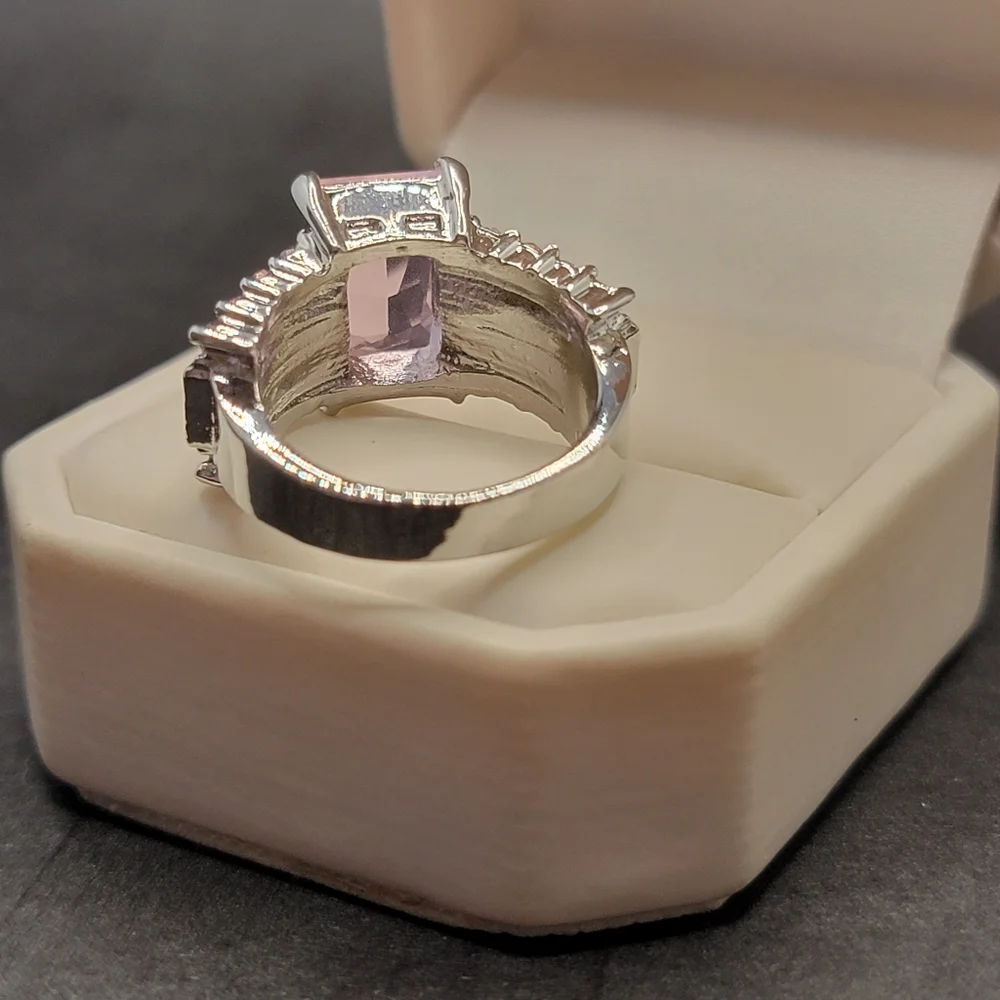 Silver Tone Simulated Pink Gemstone Ring